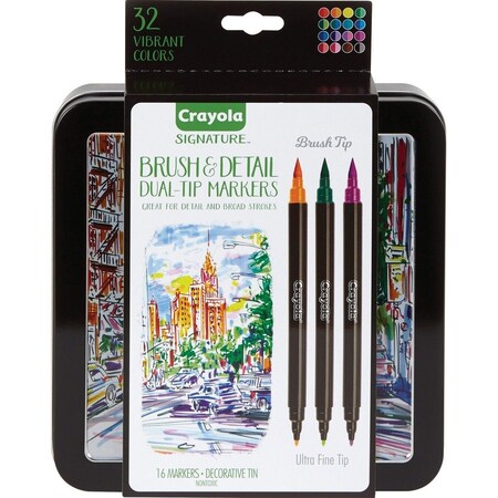 Crayola Markers, Dual-Ended w/Brush&Ultra-fine Tips, 16PK, AST CYO586501